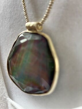 Sterling silver Pendant Necklace with Dark Green Stone, and opaque stone